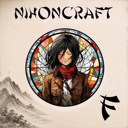 Attack on Titan Anime-Schlüsselanhänger mit Mikasa Ackerman und buntem Buntglas-Motiv