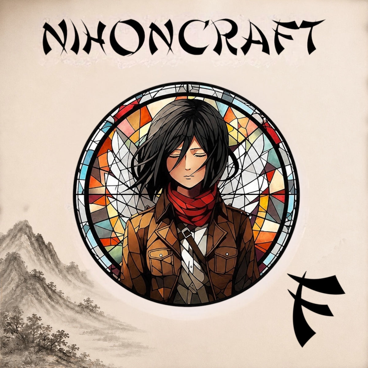 Attack on Titan Anime-Schlüsselanhänger mit Mikasa Ackerman und buntem Buntglas-Motiv