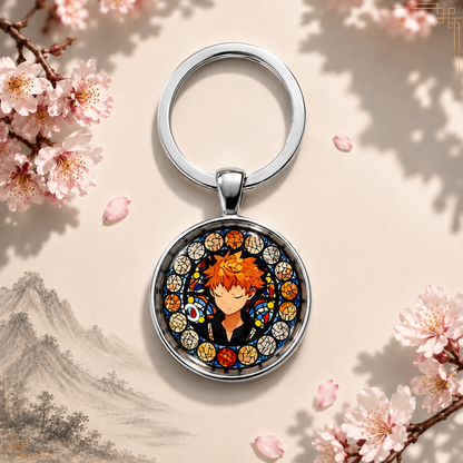 Haikyu!! Anime-Schlüsselanhänger mit rundem Motiv und silbernem Metallanhänger