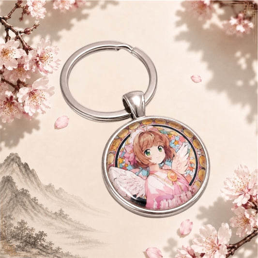 Card Captor Sakura Anime-Schlüsselanhänger mit rundem Motiv und silbernem Metallanhänger