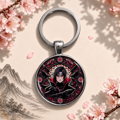 Naruto Anime-Schlüsselanhänger mit rundem Motiv und silbernem Metallanhänger