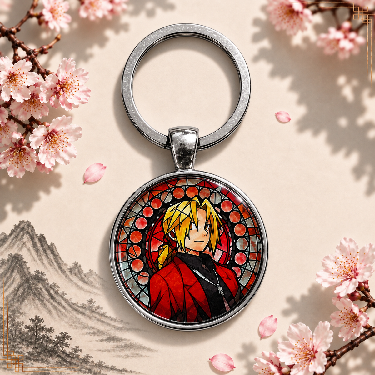 Fullmetal Alchemist Anime-Schlüsselanhänger mit rundem Motiv und silbernem Metallanhänger