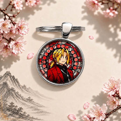 Fullmetal Alchemist Anime-Schlüsselanhänger mit rundem Motiv und silbernem Metallanhänger