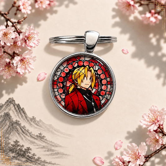 Fullmetal Alchemist Anime-Schlüsselanhänger mit rundem Motiv und silbernem Metallanhänger
