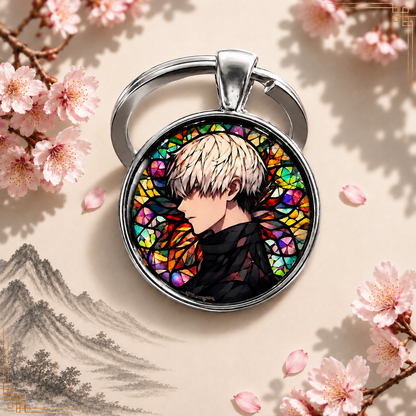 Tokyo Ghoul Anime-Schlüsselanhänger mit rundem Motiv und silbernem Metallanhänger