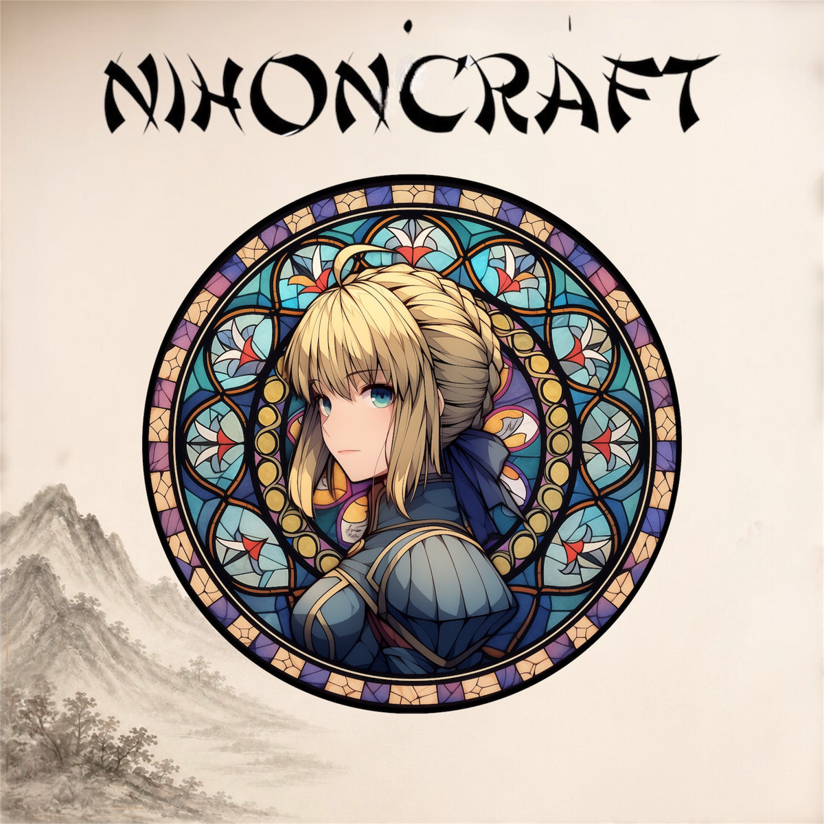 Fate/Stay Night Anime-Schlüsselanhänger mit Saber und buntem Buntglas-Motiv