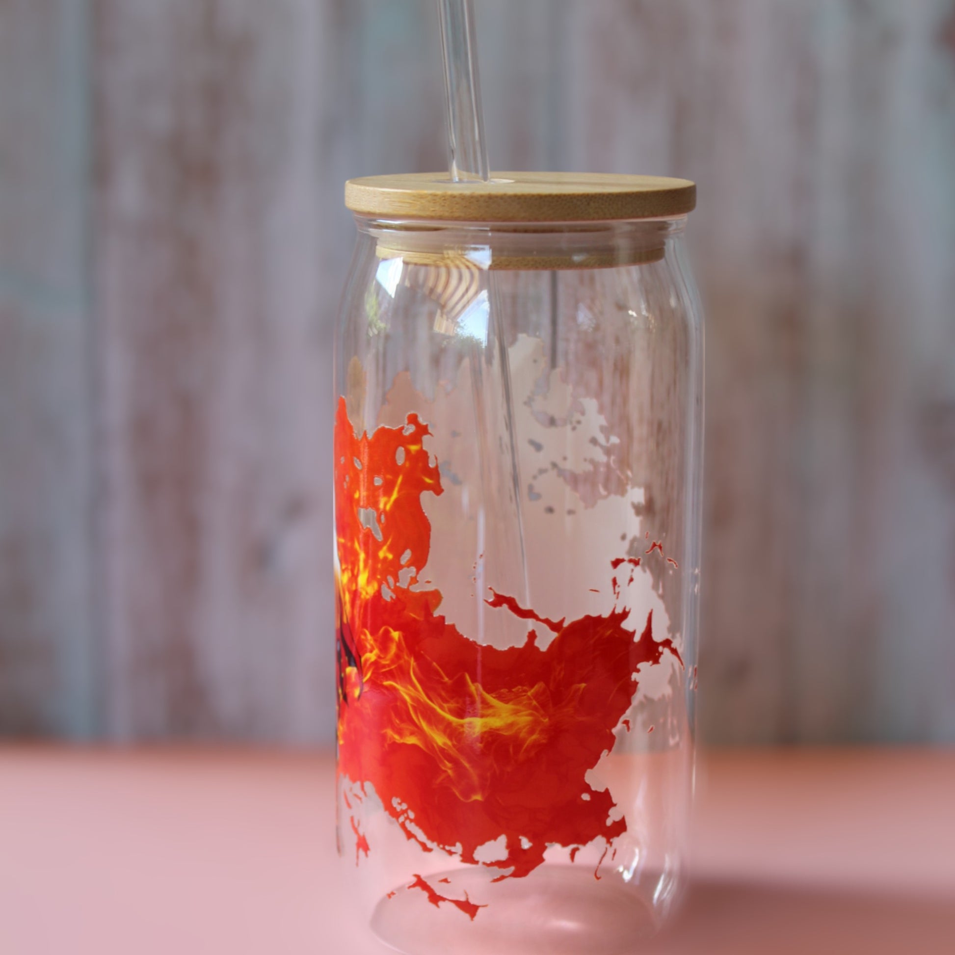 Trinkglas mit Bambus Deckel und Glasstrohhalm | Anime Trinkglas |  Demon Slayer Trinkglas | Trinkbecher | Nezuko| Tanjiro | 560ml | 18 uz.