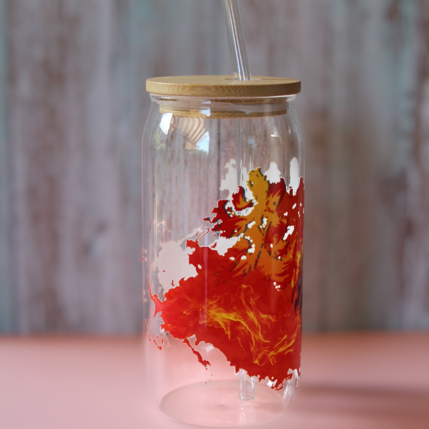 Trinkglas mit Bambus Deckel und Glasstrohhalm | Anime Trinkglas |  Demon Slayer Trinkglas | Trinkbecher | Nezuko| Tanjiro | 560ml | 18 uz.