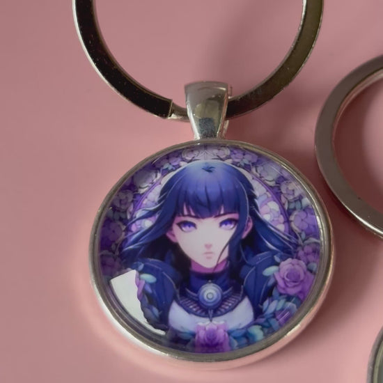 Naruto Anime-Schlüsselanhänger mit rundem Motiv und silbernem Metallanhänger