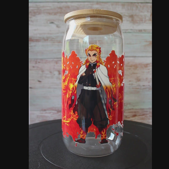Trinkglas mit Bambus Deckel und Glasstrohhalm | Anime Trinkglas |  Demon Slayer Trinkglas | Trinkbecher | Nezuko| Tanjiro | 560ml | 18 uz.