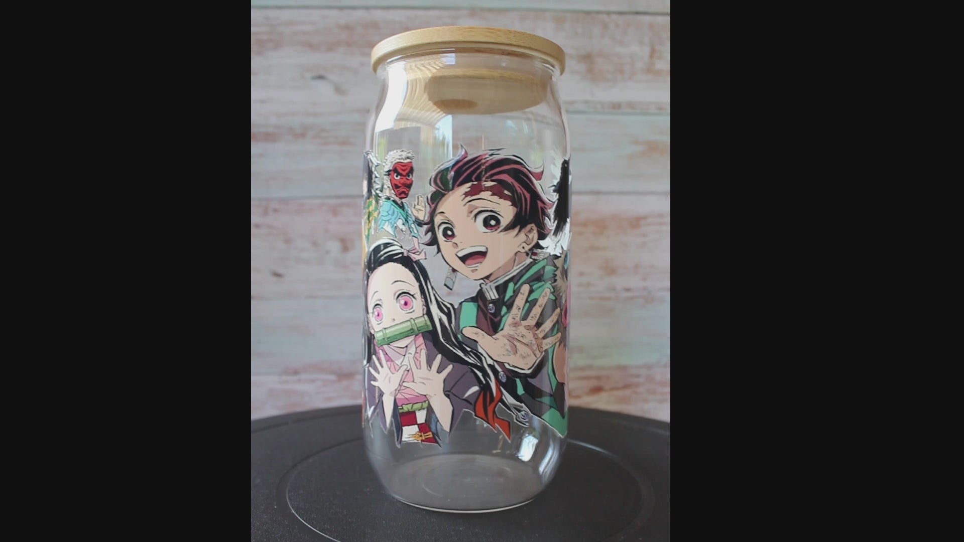 Trinkglas mit Bambus Deckel und Glasstrohhalm | Anime Trinkglas |  Demon Slayer Trinkglas | Trinkbecher | Nezuko| Tanjiro | 560ml | 18 uz.