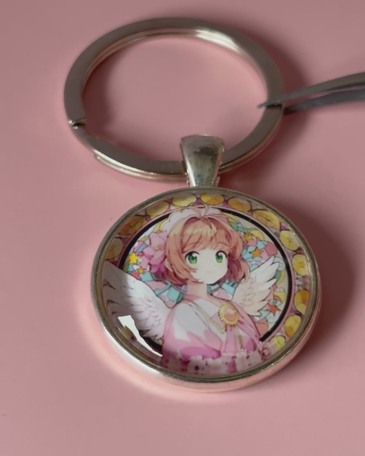 Card Captor Sakura Anime-Schlüsselanhänger mit rundem Motiv und silbernem Metallanhänger