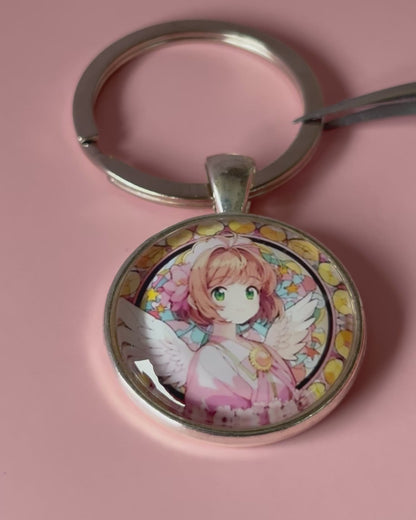 Card Captor Sakura Anime-Schlüsselanhänger mit rundem Motiv und silbernem Metallanhänger