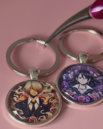 One Piece Anime-Schlüsselanhänger mit rundem Motiv und silbernem Metallanhänger