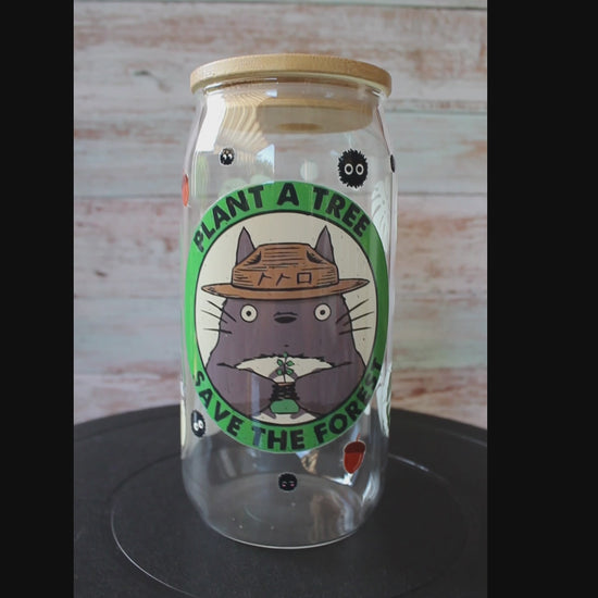 Trinkglas mit Bambus Deckel und Glasstrohhalm | Anime Trinkglas | Totoro  Glas | Mein Nachbar Totoro | Ghibli | Trinkbecher | 560ml | 18 uz