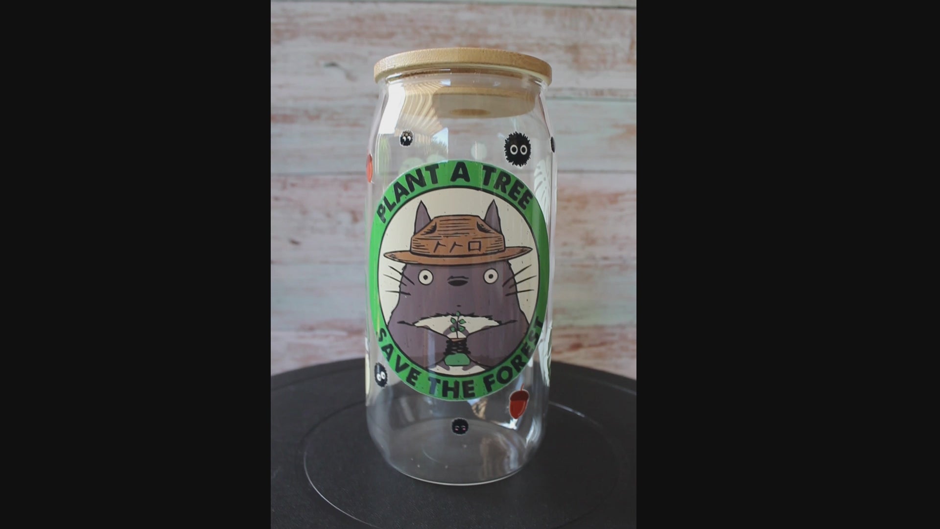 Trinkglas mit Bambus Deckel und Glasstrohhalm | Anime Trinkglas | Totoro  Glas | Mein Nachbar Totoro | Ghibli | Trinkbecher | 560ml | 18 uz